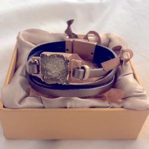 Leather strap mineral rock bracelet